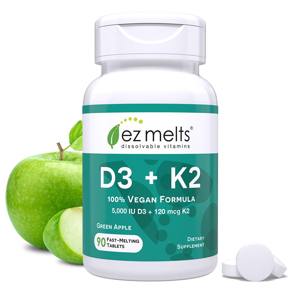 EZ Melts Dissolvable Vitamin D3 K2 5,000 IU for Bone & Joint Support, Sugar-Free, 3-Month Supply
| Easy Dissolvable Vit