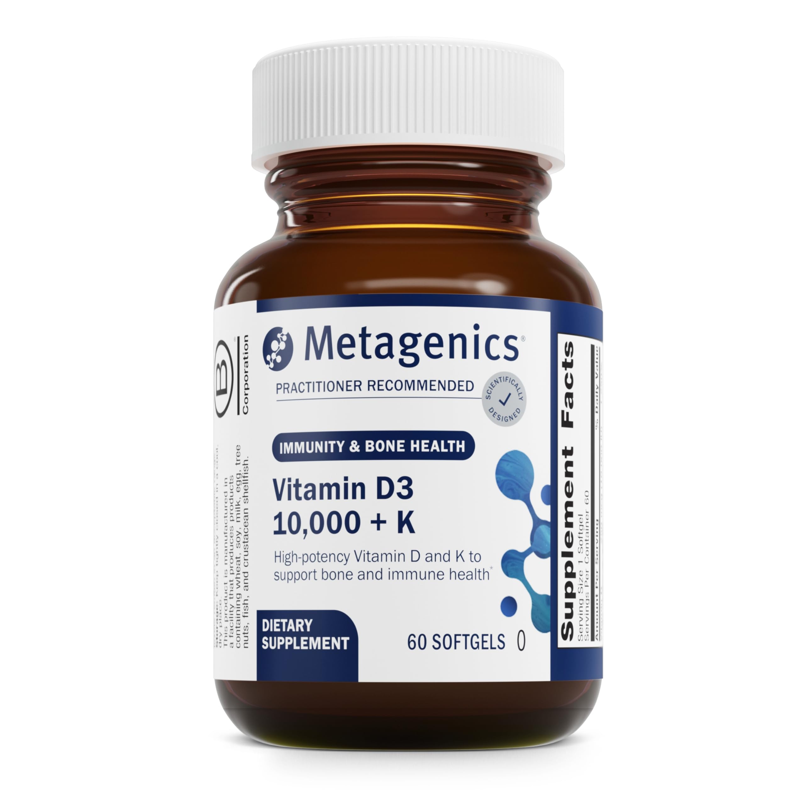 Metagenics Vitamin D3 + K for Immune Support, Bone Health & Heart Health - Non-GMO, Gluten-Free 60 Softgels
| Metagenic