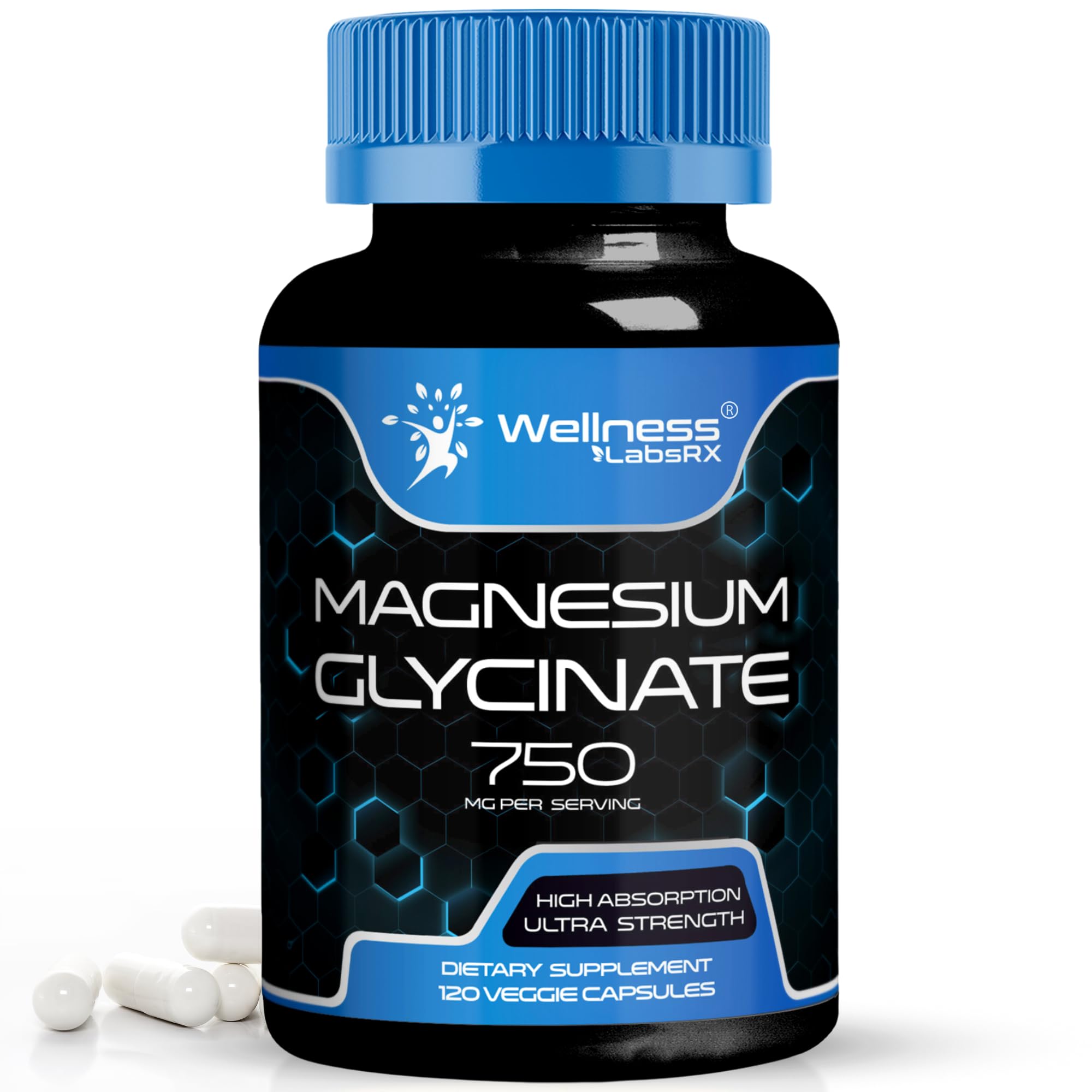Magnesium Glycinate Capsules 750mg, 120 Count - High Absorption Magnesium Supplement for Women and Men - Pure Complex Gl